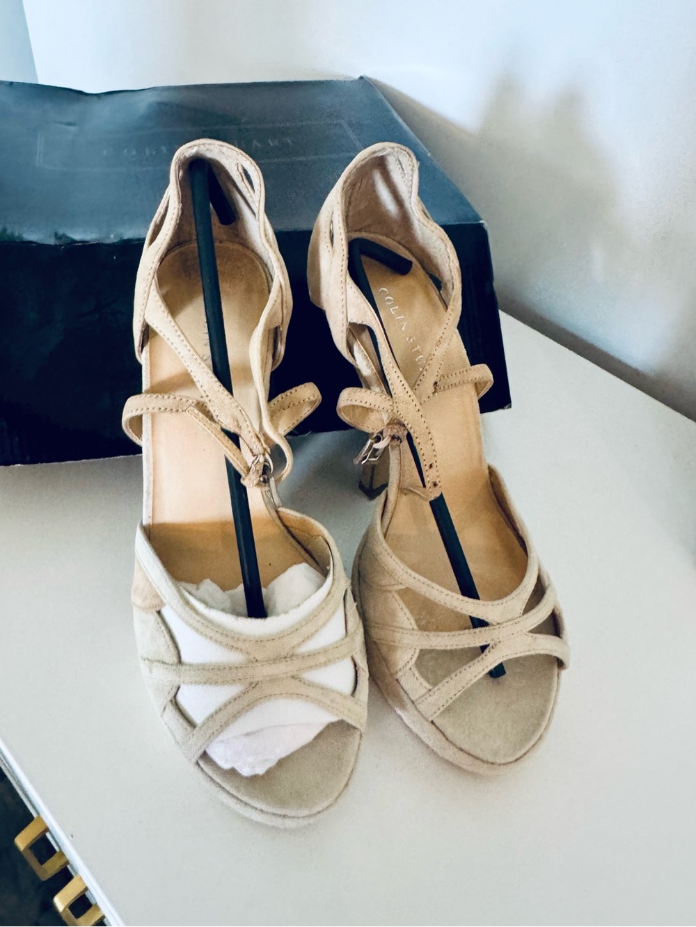 New in Box Colin Stuart Beige Suede Strappy Heels